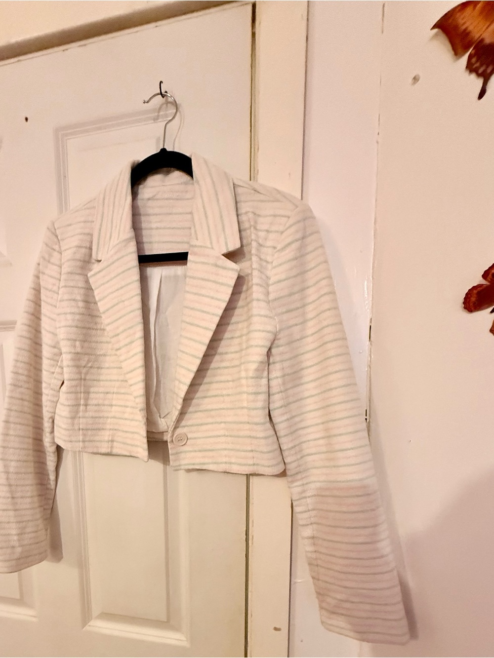 Cropped White Striped Women's Blazer Jacket Made in Italy- Cotton